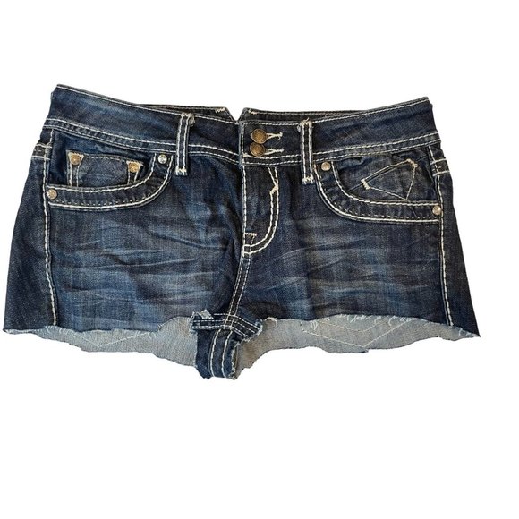Vigoss Women Cut Off Booty Shorts Mid Rise Stretch Summer Cotton Blue Size 7 - Picture 1 of 11